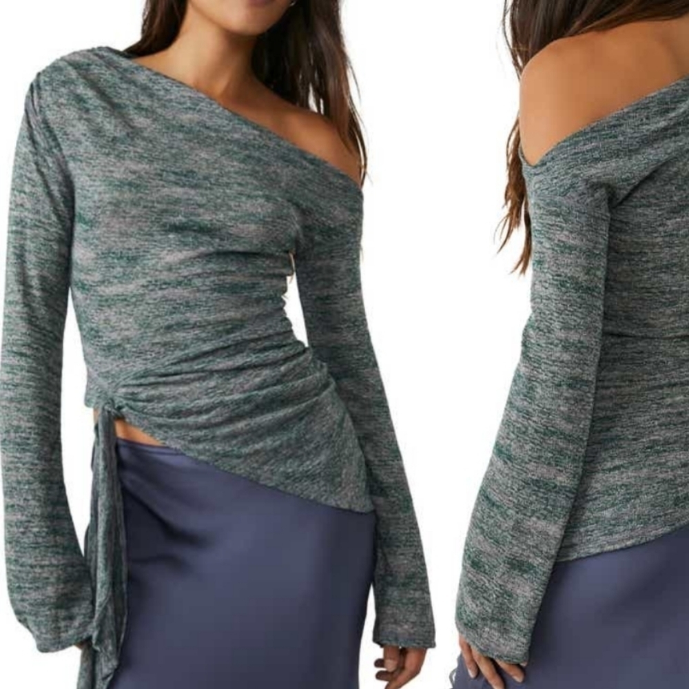Free People Long Sleeve Off Shoulder Medium Greem Multi